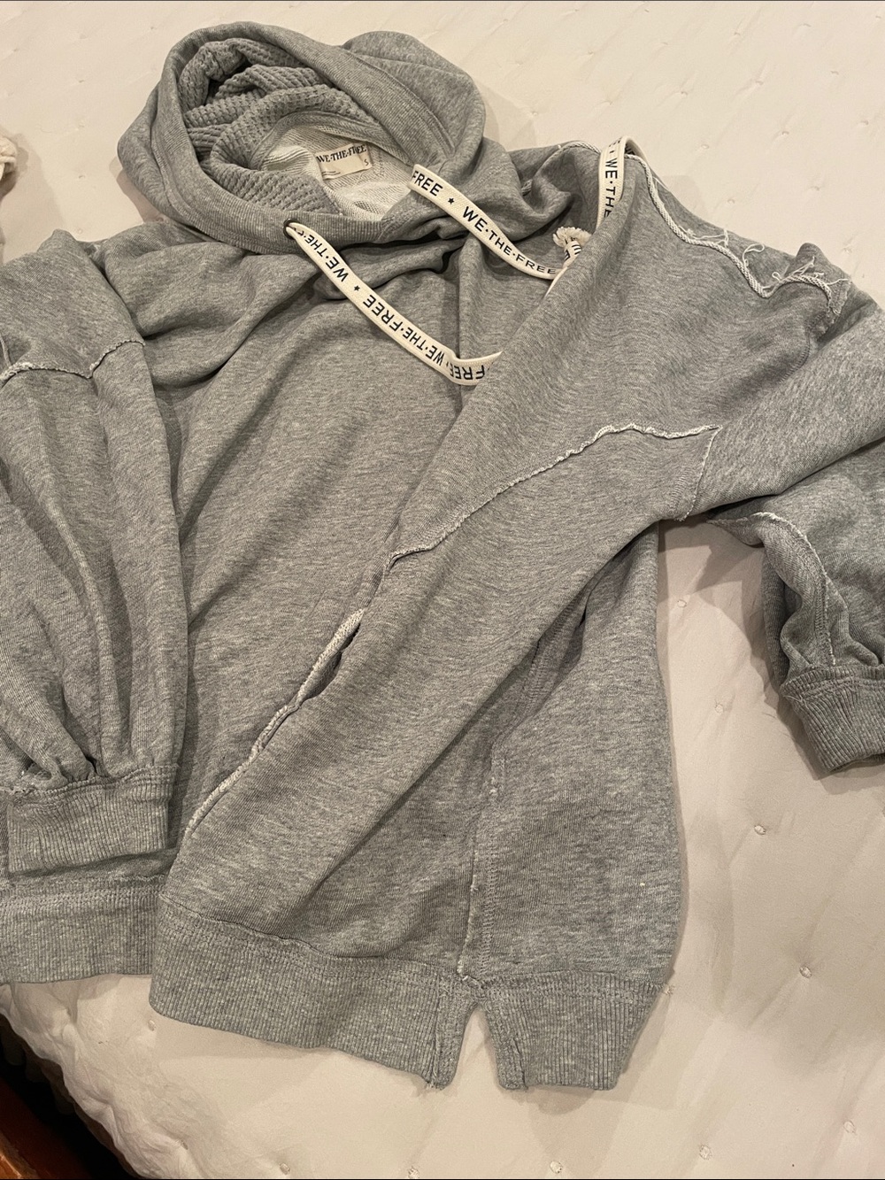 We The Free Light Gray Crewneck Hoodie with Branded Drawstrings